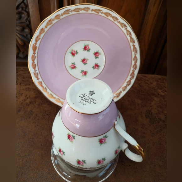 Adderley Fine Bone China Pink Purple Cup and Saucer - Picture 6 of 6